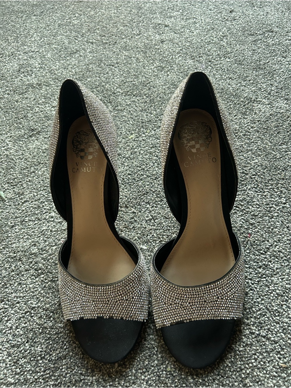 Vince Camuto Black Heels with Silver Crystal Strap